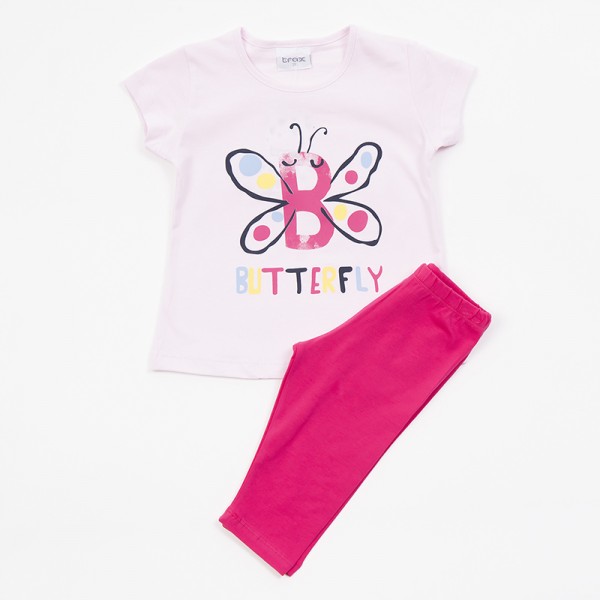 Σετ κολάν κάπρι - μπλούζα κοντομάνικη με σχέδιο πεταλούδα, ροζ - φουξ